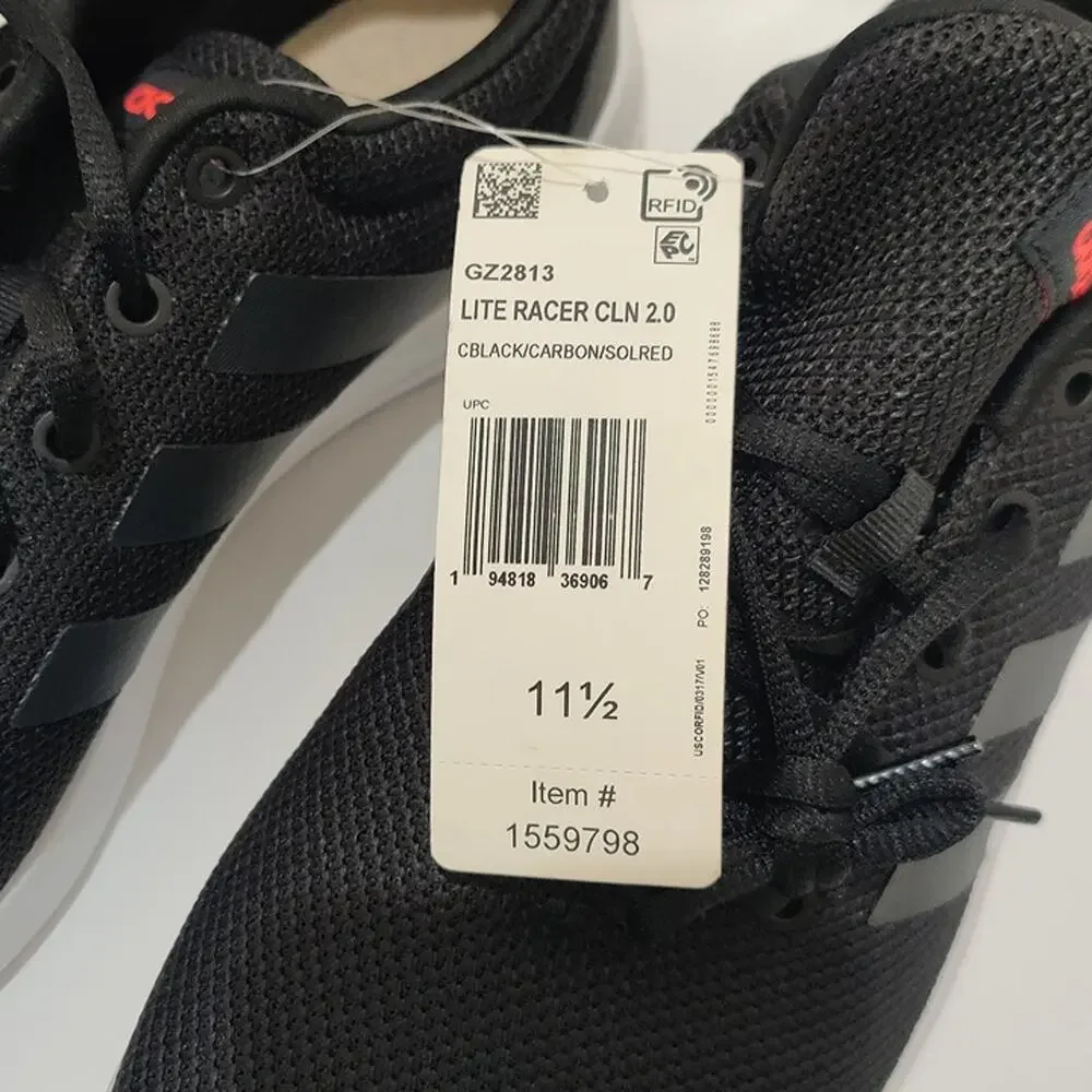 adidas Lite Racer CLN 2.0 Black White Running Shoes GZ2813 Men's NWT